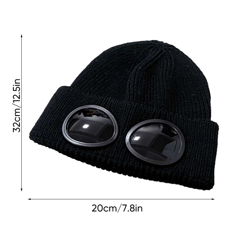 Unisex Solid Color Goggle Lens Design Beanie Hat