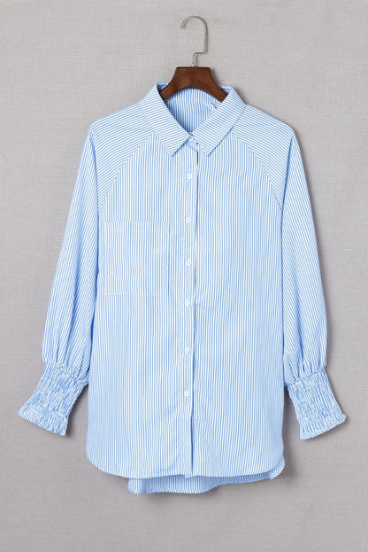 🎁Last Day Sale 50% OFF🏆️Mid-length smocked shirt with striped lapel and oversized drawdown sleeves