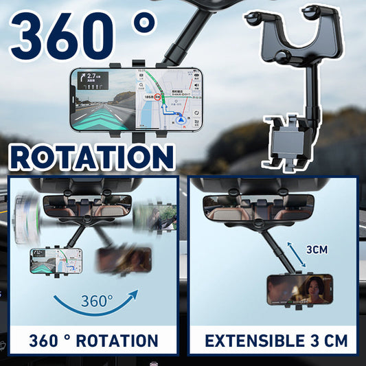 Rearview Mirror Phone Holder for Car - 360° Rotatable and Retractable