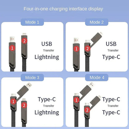 🔥4-in-1 Flat Braided Anti-tangle Charger Cable with Velcro