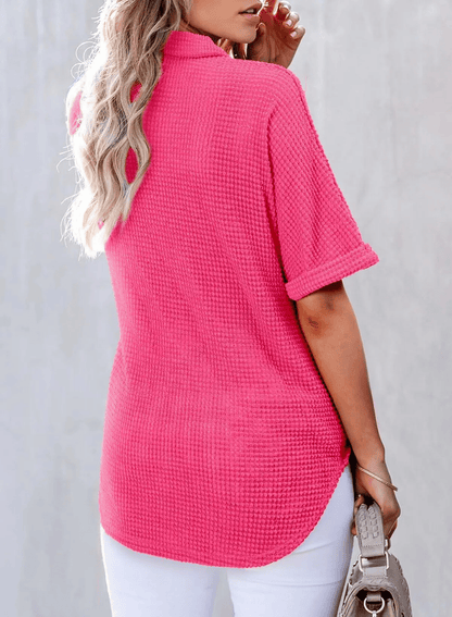 ✨2025 New Women's Waffle Knit Short Sleeve Tunic Henley Shirts