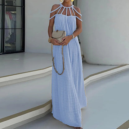 Modern and Sophisticated Linen Blend Draped Braids Cover Up Maxi Dress