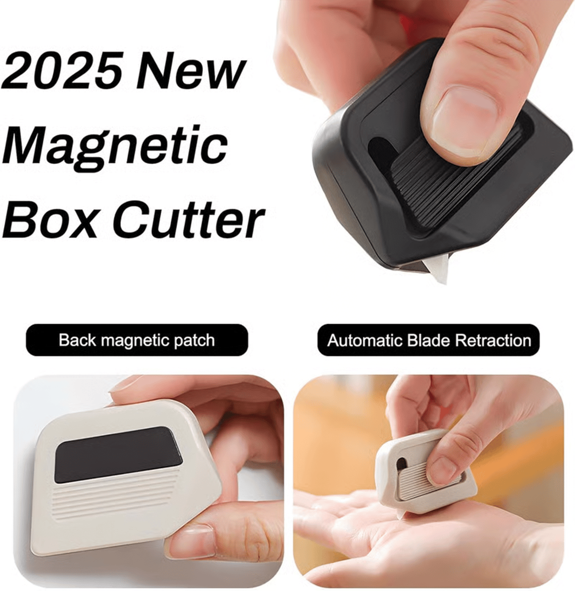 🧲 Magnetic Retractable Box Cutter - 🔒 Safety Lock Utility Knife with Built-in Magnet for Easy Storage & Quick Access