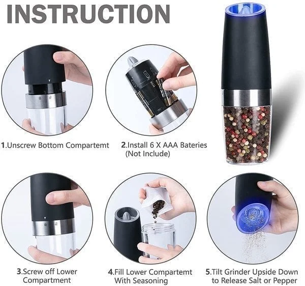 🔥BUY MORE SAVE MORE🔥Automatic Electric Gravity Induction Salt & Pepper Grinder