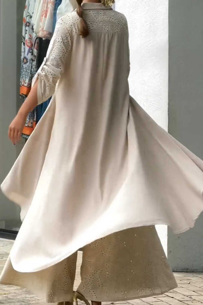 Bohemian Eyelet Embroidered Oversized Shirt and Palazzo Pants Set