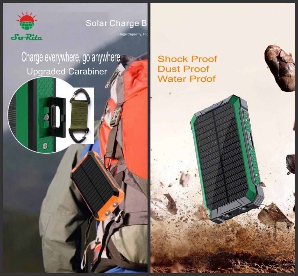 Wireless Charger Solar Power Bank Built-in Cables Waterproof/Shockproof