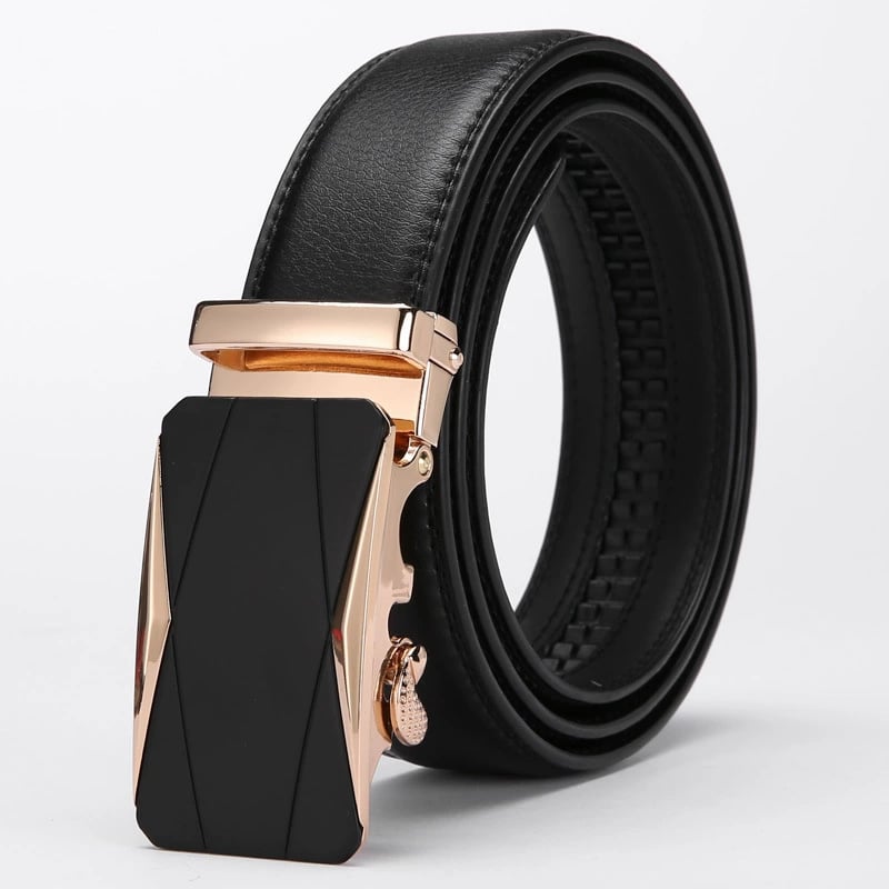 Men's Adjustable Buckle Leather Ratchet Belt, Trim to Fit