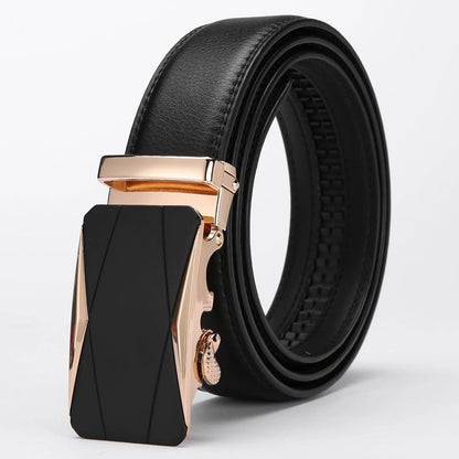 Men's Adjustable Buckle Leather Ratchet Belt, Trim to Fit