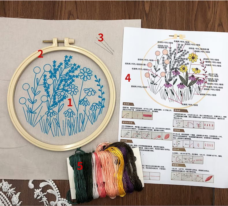 Perfect Gift - Embroidery Hoop Flower Kit for Beginner