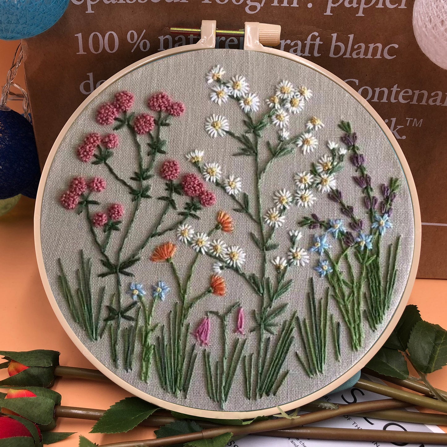 Perfect Gift - Embroidery Hoop Flower Kit for Beginner