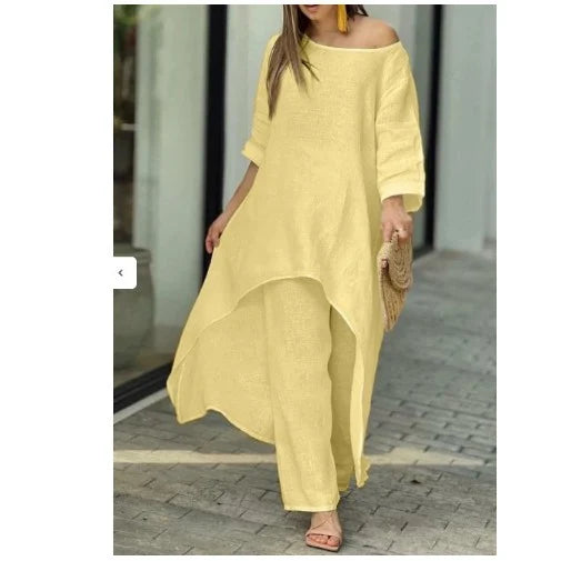 💥Last Day Promotion 49% OFF💥💕Women's Solid Color Cotton Linen Fashionable Casual Suit💃💃