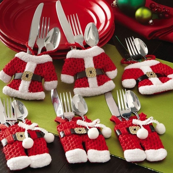 6 Pieces Christmas Silverware Holders Knife Fork Pouch Bag