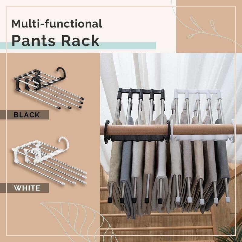 🔥Multi-functional Pants Rack - Closet Multiple Layers Multifunctional Uses Rack Organizer for Trousers Scarves Slack (1 Pack with 5 Metal Clips)