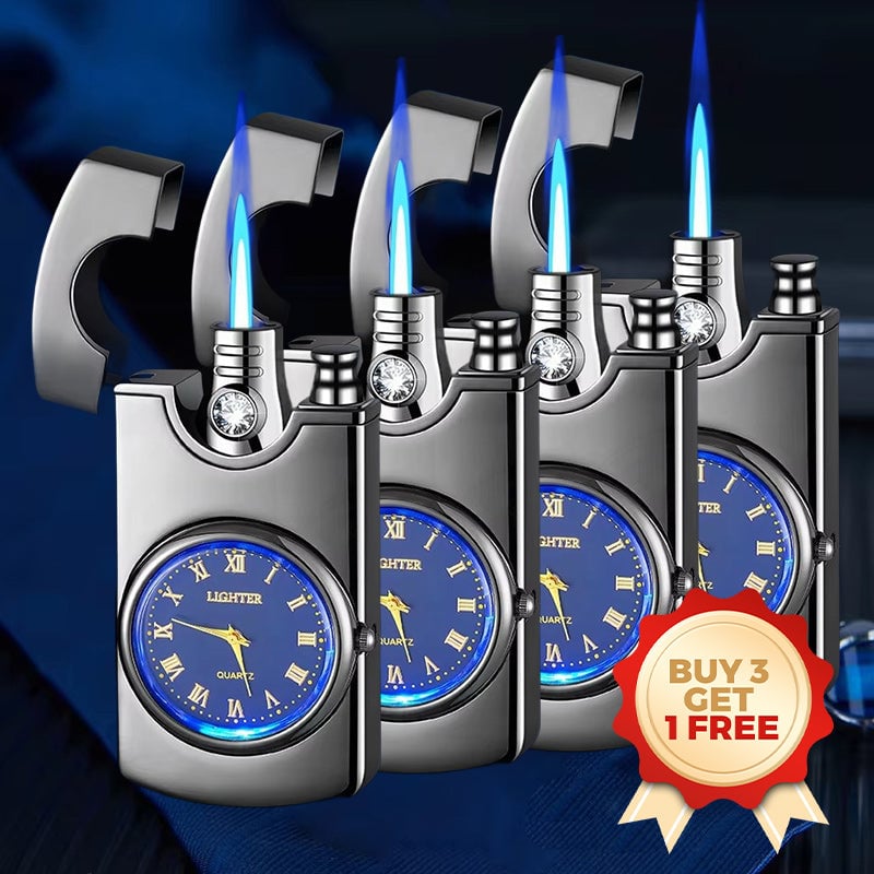 Windproof Torch Lighter with Clock