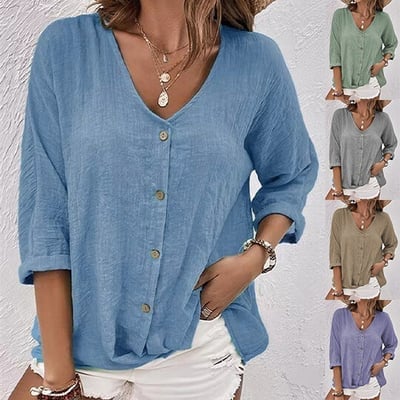 2025 New Classic Linen Blouse in Solid Color