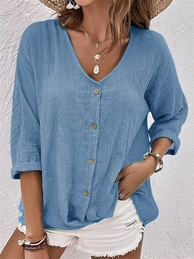 2025 New Classic Linen Blouse in Solid Color