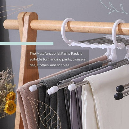 🔥Multi-functional Pants Rack - Closet Multiple Layers Multifunctional Uses Rack Organizer for Trousers Scarves Slack (1 Pack with 5 Metal Clips)