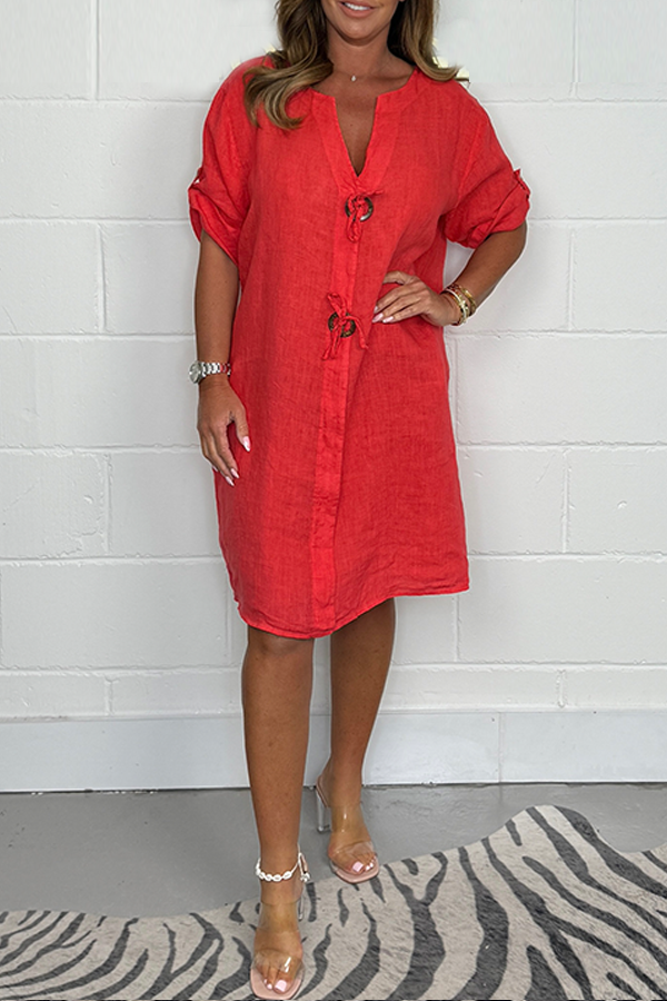 2025 New Casual Plus Size Button up Tunic Dress