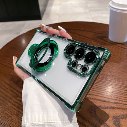 🔥New In Samsung S25 Series Case - Samsung Electroplated Glitter Four Corners Airbag Protection Magnetic Case with Invisible Stand