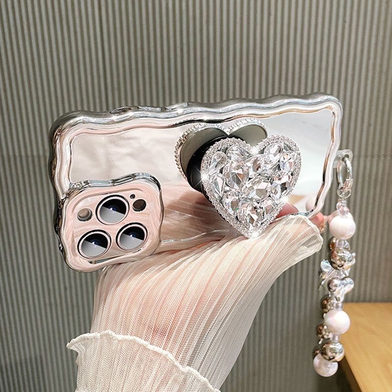 Silver Heart Rhinestone Stand iPhone Case
