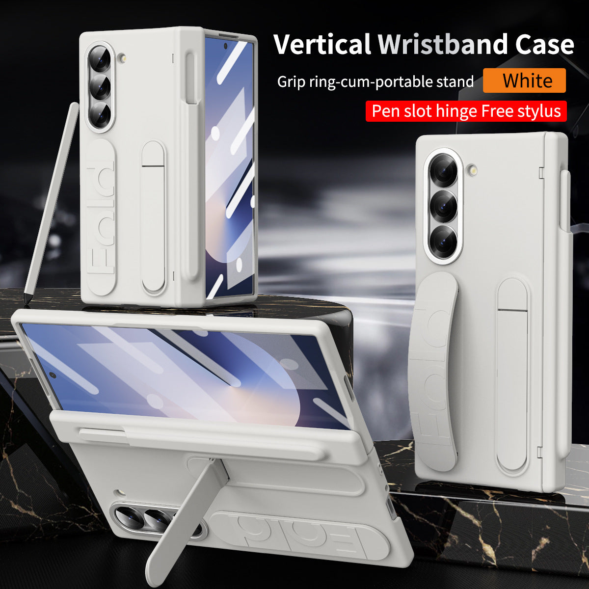 Luxury Vertical Wristband Bracket Phone Case For Samsung Galaxy Z Fold 6/5 with Pen Slot Hinge + Stylus