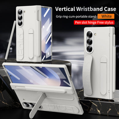 Luxury Vertical Wristband Bracket Phone Case For Samsung Galaxy Z Fold 6/5 with Pen Slot Hinge + Stylus