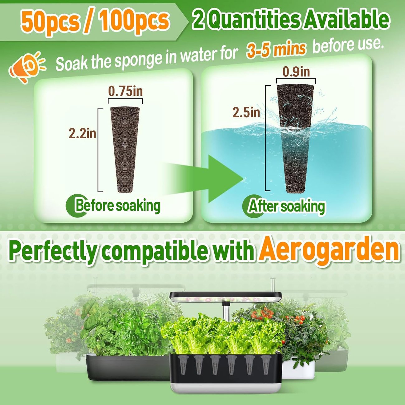 Seed Pods Replacement Root Growth Sponges Compatible with AeroGarden