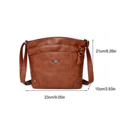 Soft Leather Messenger Multi Pocket Large Capacity Shoulder Bag