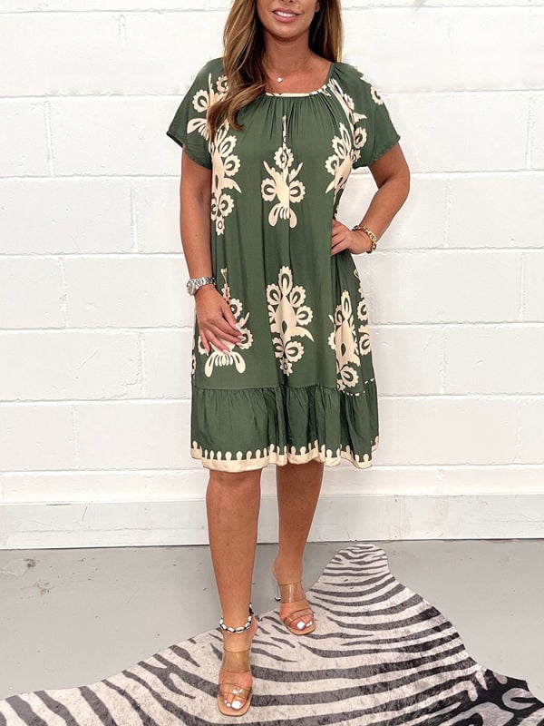 💖Geometric pattern dress with square neckline✨