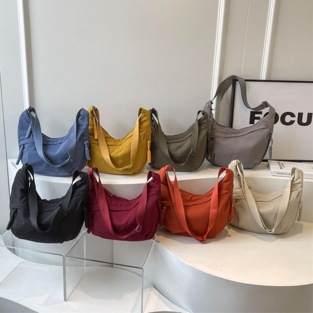 Women's Fashion Plain Color Nylon Crossbody Bag