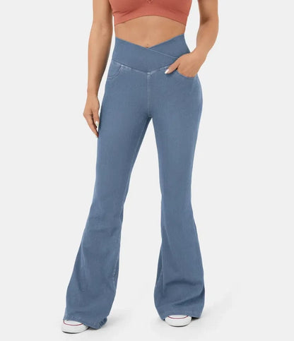 🔥HOT SALE-49% OFF🔥Stretchy Denim High Waisted Crossover Flare Pants👖