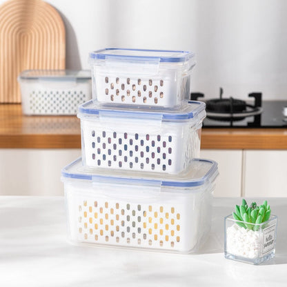 💖🔥Household transparent plastic food storage box-Including drain basket💧