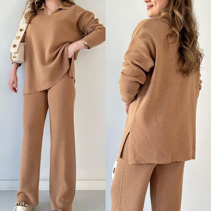 🔥 V-neck casual slit knitted two-piece set