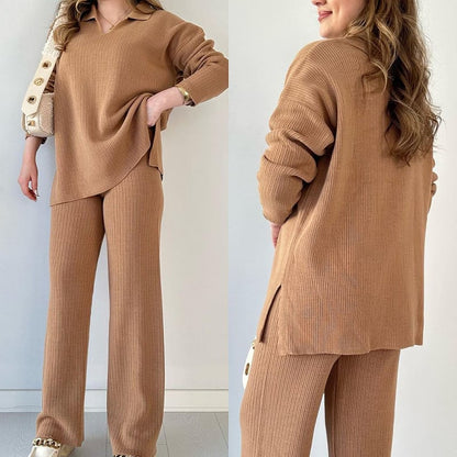 🔥 V-neck casual slit knitted two-piece set