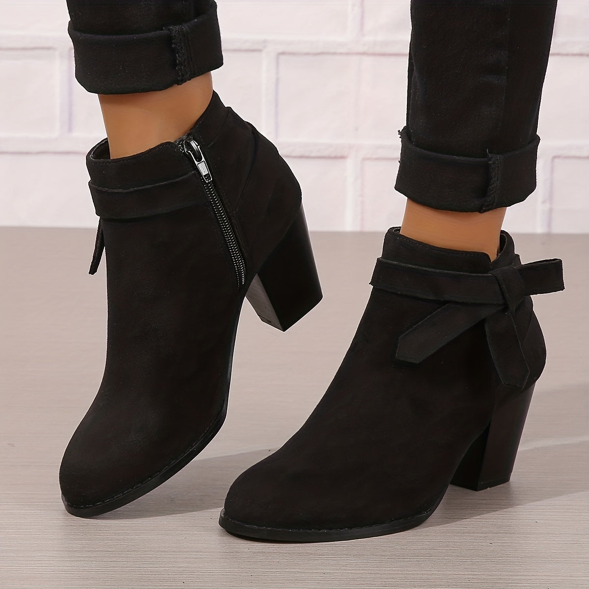Women's Suede Side Zipper Ankle Boots