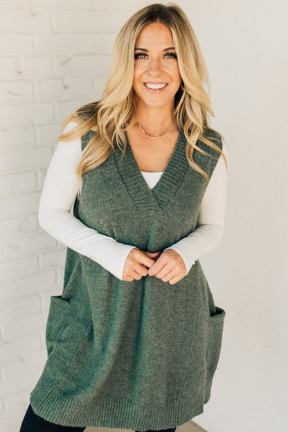 V Neck Sleeveless Pocket Sweater Vest