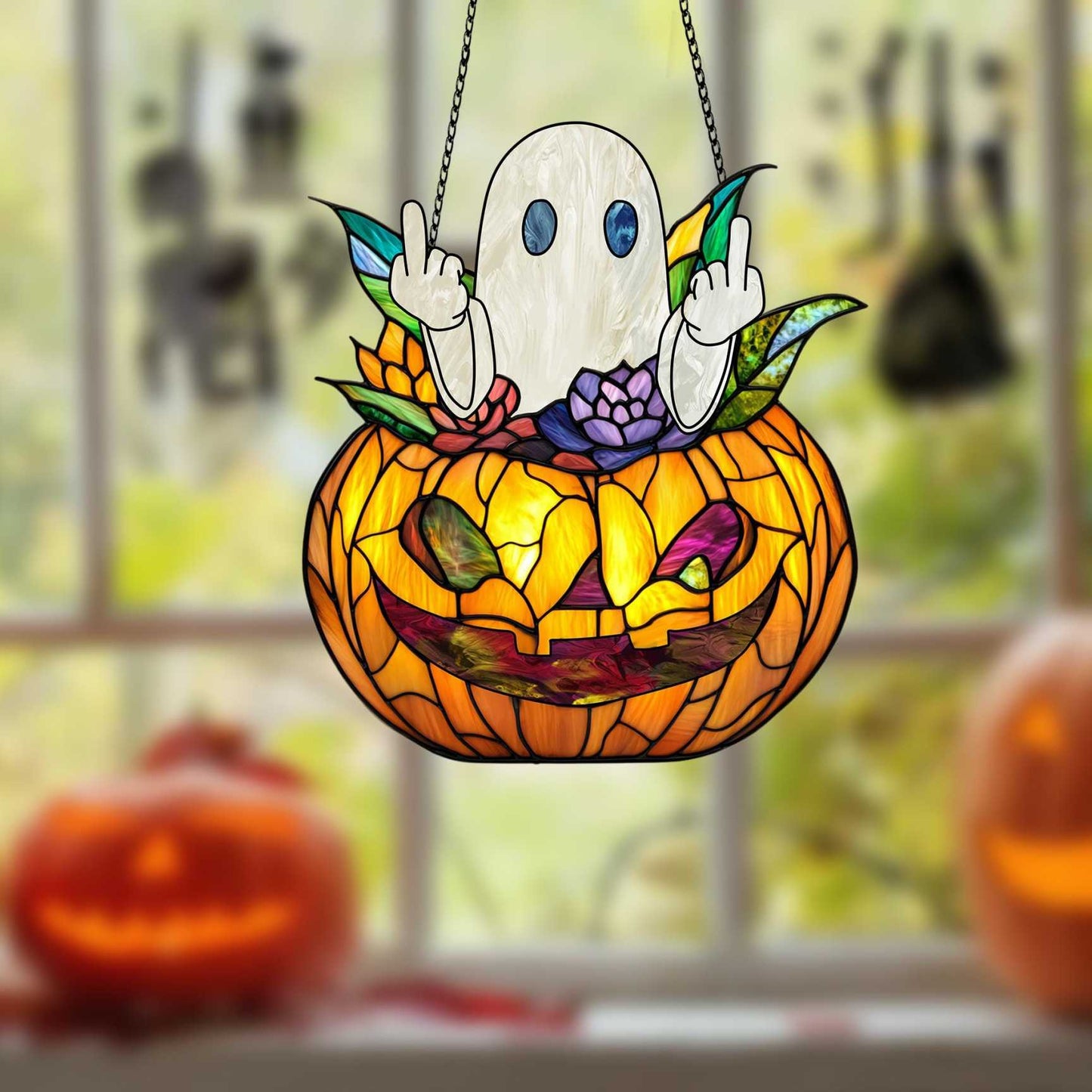 🤣👻Funny Middle Finger Ghost Window Decor