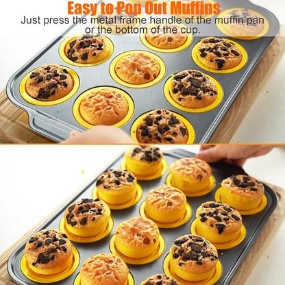 Press-Release Silicone Muffin Pan with Sturdy Metal Frame