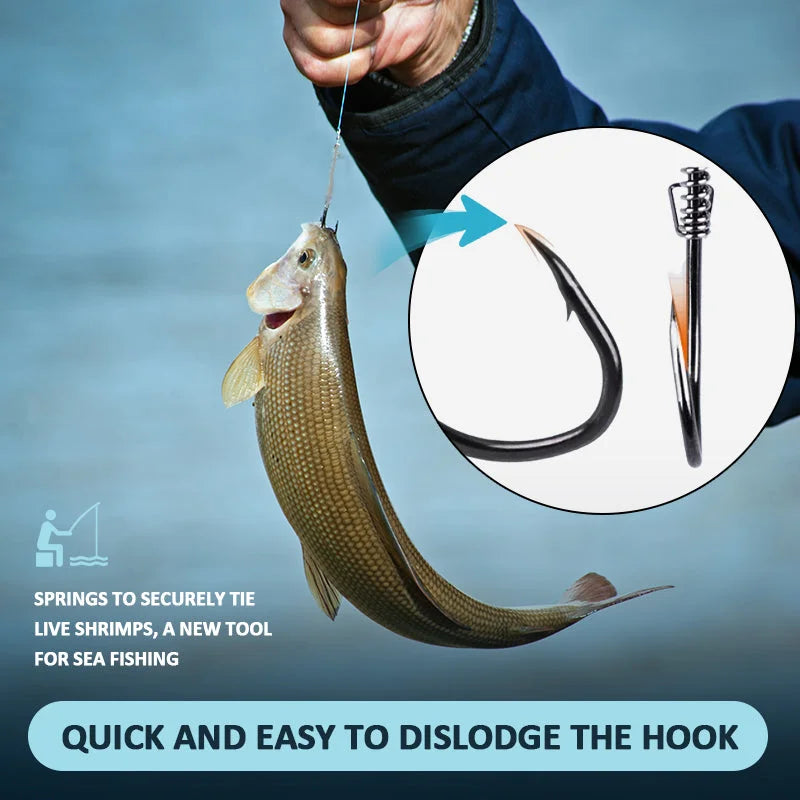 Sea Fishing Hook with Spring for Live Shrimp Bait (10PCS)