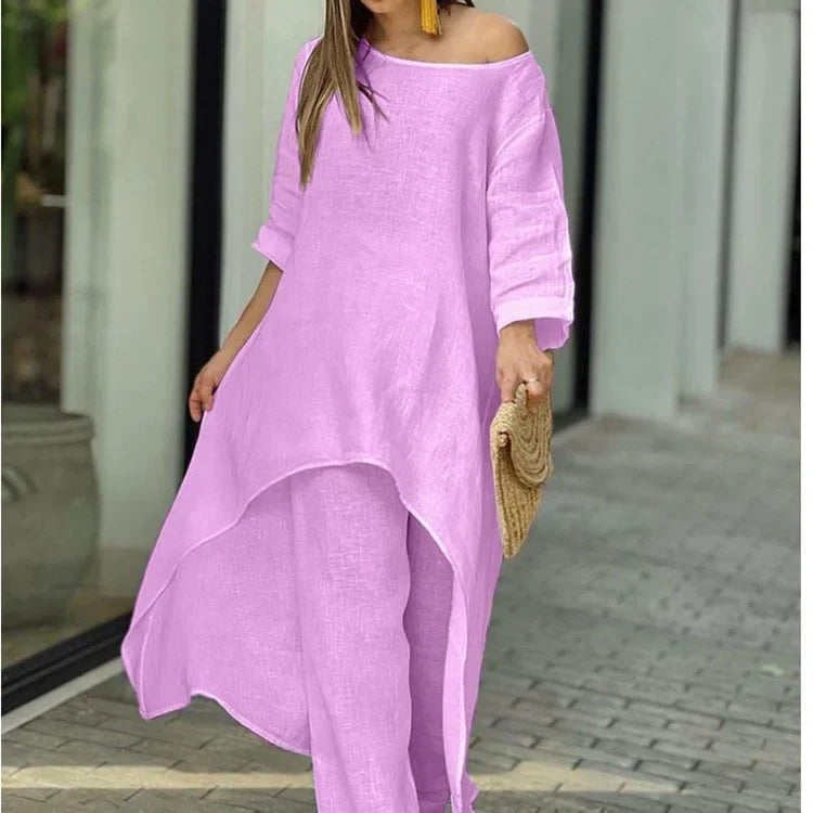 💥Last Day Promotion 49% OFF💥💕Women's Solid Color Cotton Linen Fashionable Casual Suit💃💃