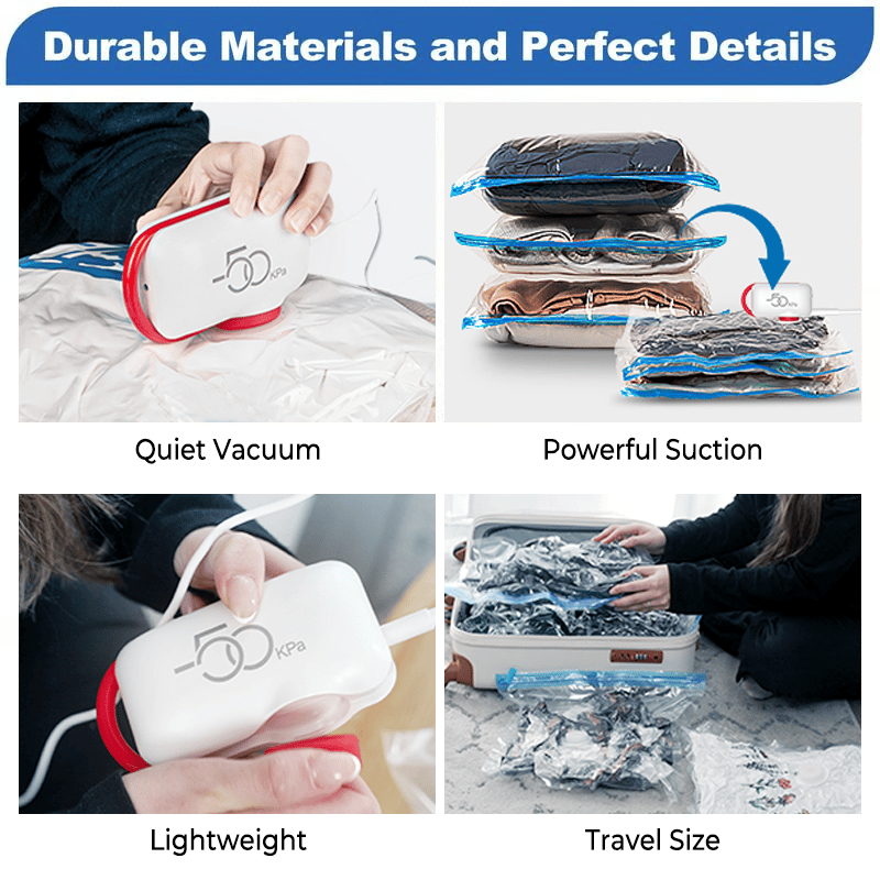 9 Pack Lightweight Travel Bags with USB Electric Pump | Compact Vacuum Storage Bags for Clothes | Space Saver Compression Bags for Travel