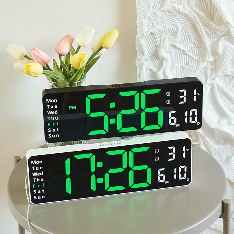 ⚡13" Large Digital Clock with Temperature, Date, Auto DST, Night Light, Auto Brightness Dimmer