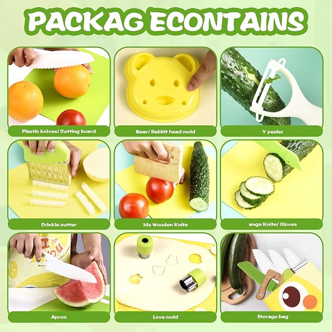 Montessori kitchen tools cookware baking toys for toddler kids, toddler safety knife set.