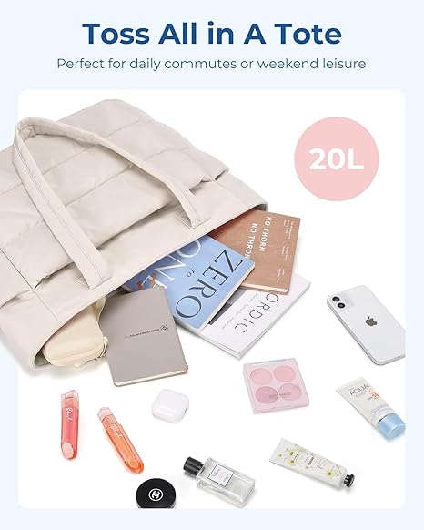 🎁Last Day Promotion 60% OFF-👜BAGSMART Tote Bag for Women, Lightweight Puffy Tote Bag with Compartments, Quilted Shoulder Bag Handbag for Travel, Work