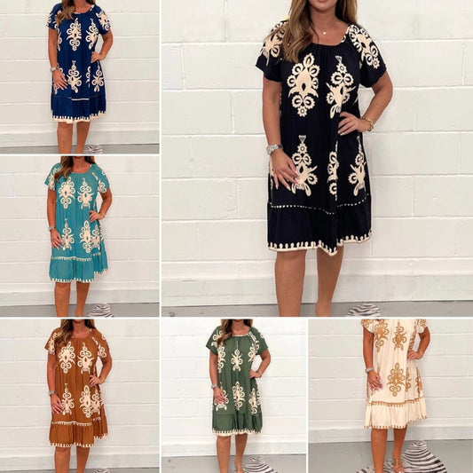 💖Geometric pattern dress with square neckline✨