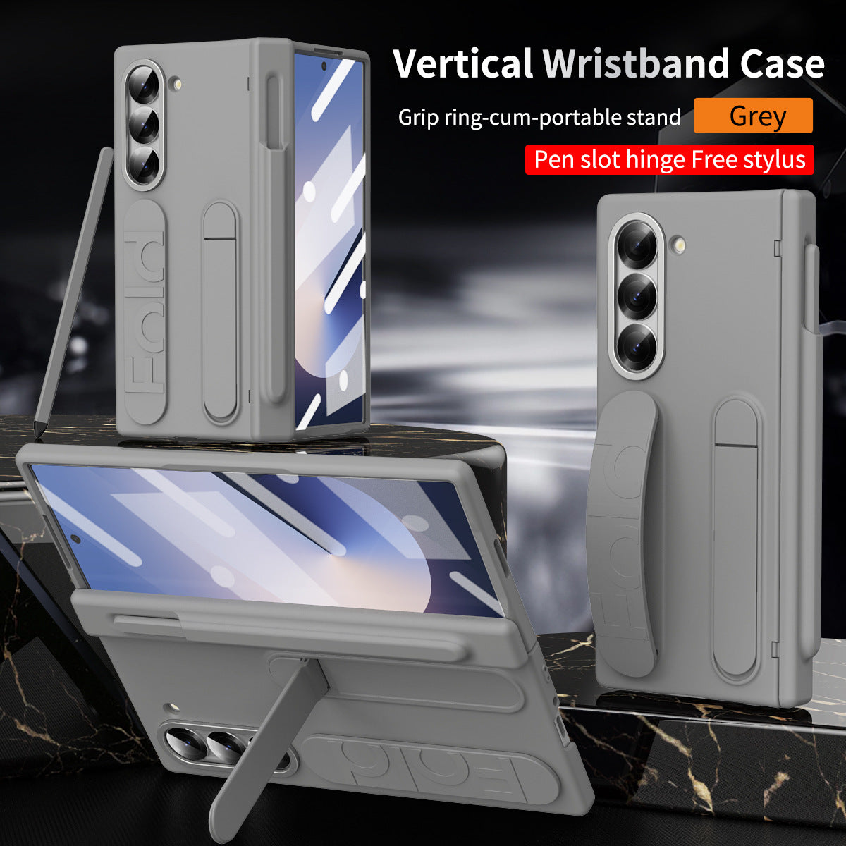 Luxury Vertical Wristband Bracket Phone Case For Samsung Galaxy Z Fold 6/5 with Pen Slot Hinge + Stylus
