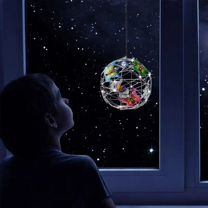 Solar Lighted Hanging Mesh Orb with Colorful Butterflies