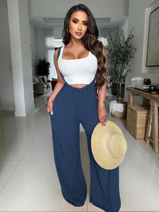 ✨LAST DAY ONLY 49% OFF🔥Women's Drawstring Tie Back Wide Leg Pocket Suspender Pants