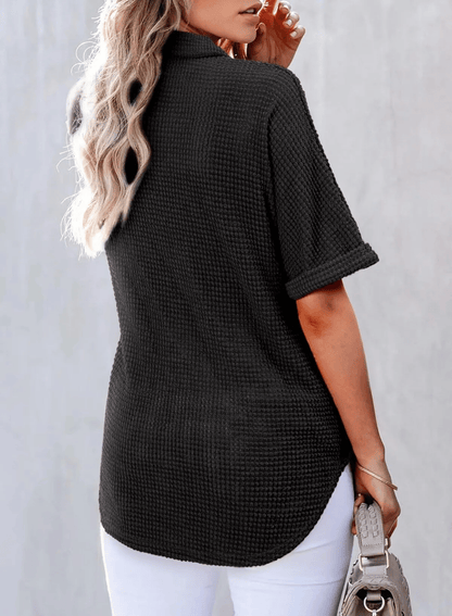 ✨2025 New Women's Waffle Knit Short Sleeve Tunic Henley Shirts