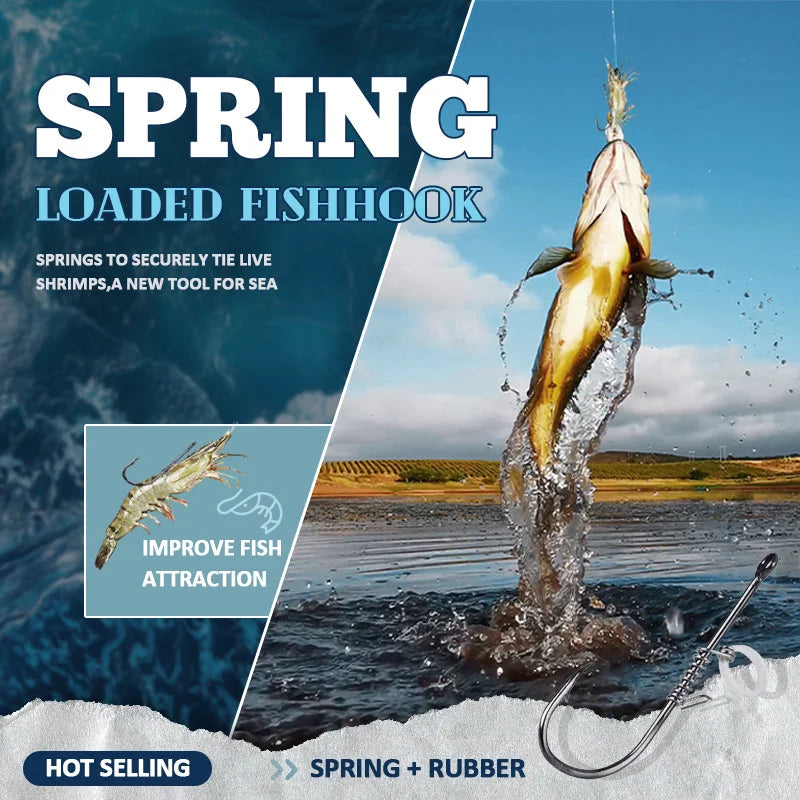 Sea Fishing Hook with Spring for Live Shrimp Bait (10PCS)